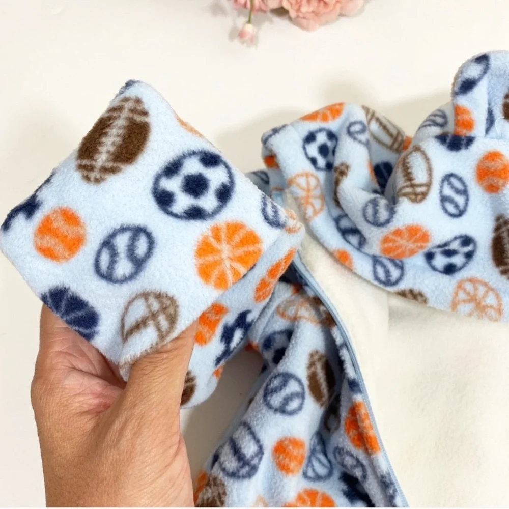Healthtex Blue Sports Print Pram Fleece Eared Footed Baby Boy Winter Snowsuit